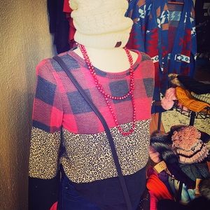 Buffalo and leopard color block sweater